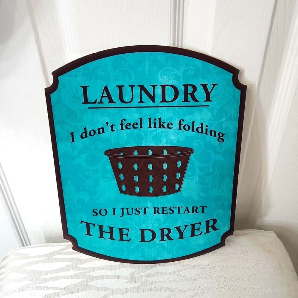 Laundry Metal Sign, Teal, Brown, Basket, Shabby Chic